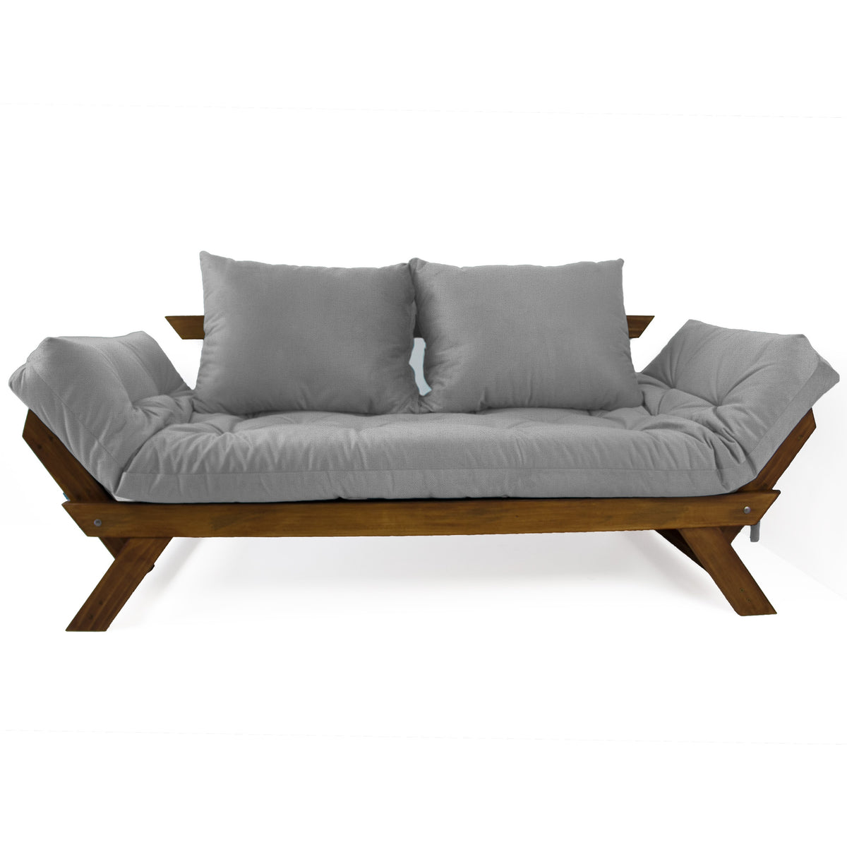 Sofá Cama Reclinável Futon Japão - Madeira Imbuia Tecido Acquablock Cor Cinza Linho