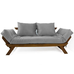 Sofá Japão Futon Acquablock Madeira Cor Imbuia - Cinza Linho