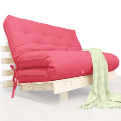 Sofa Cama Futon Casal Tokio Madeira Maciça Sarja Goiaba
