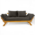 Sofá Cama Reclinável Futon Japão - Madeira Mel Tecido Acquablock Cor Chumbo