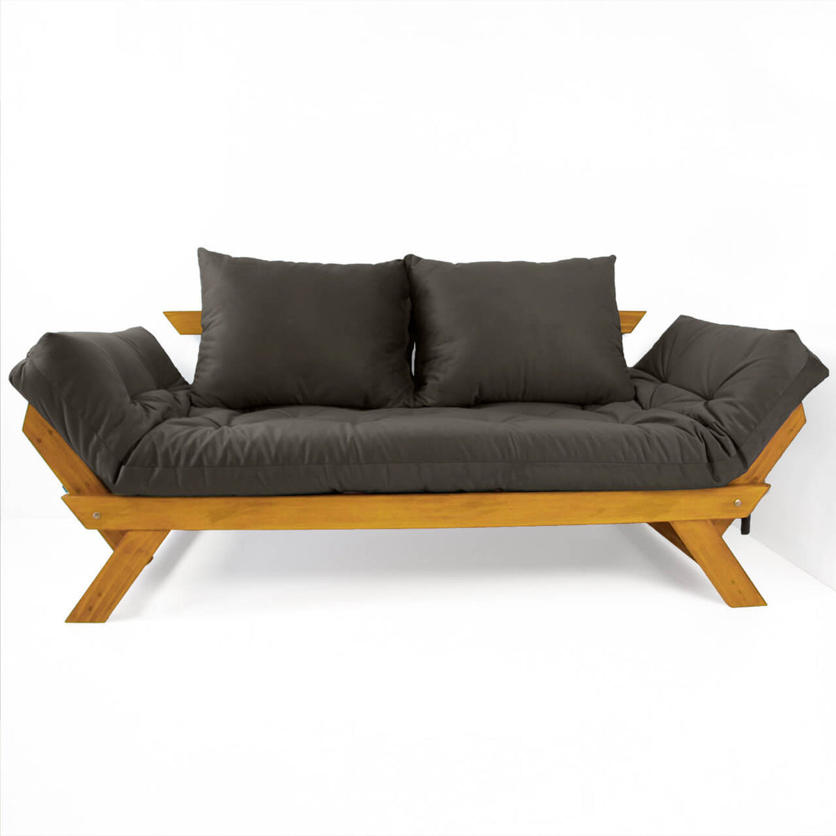 Sofá Cama Reclinável Futon Japão - Madeira Mel Tecido Acquablock Cor Chumbo