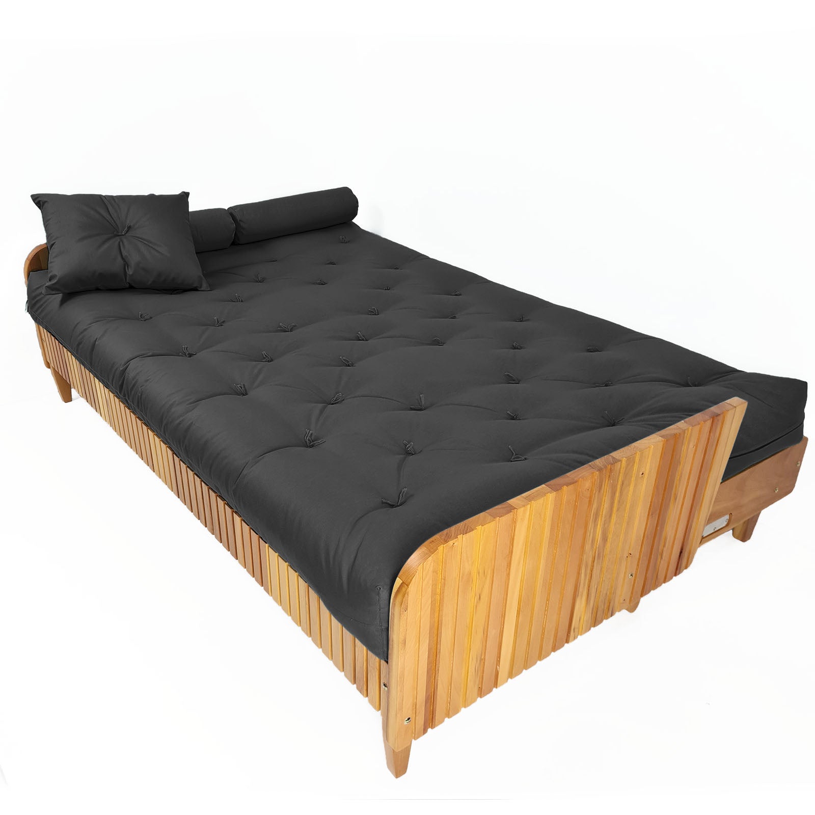 Sofá Cama Paris Ripado Sarja Madeira Nobre - Preto