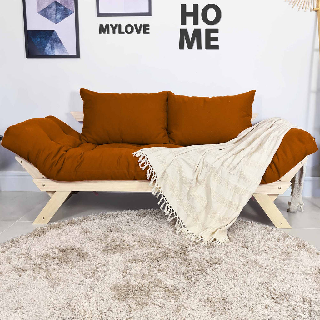 Sofá Japão Futon Sarja Madeira Sem Pintura - Caramelo