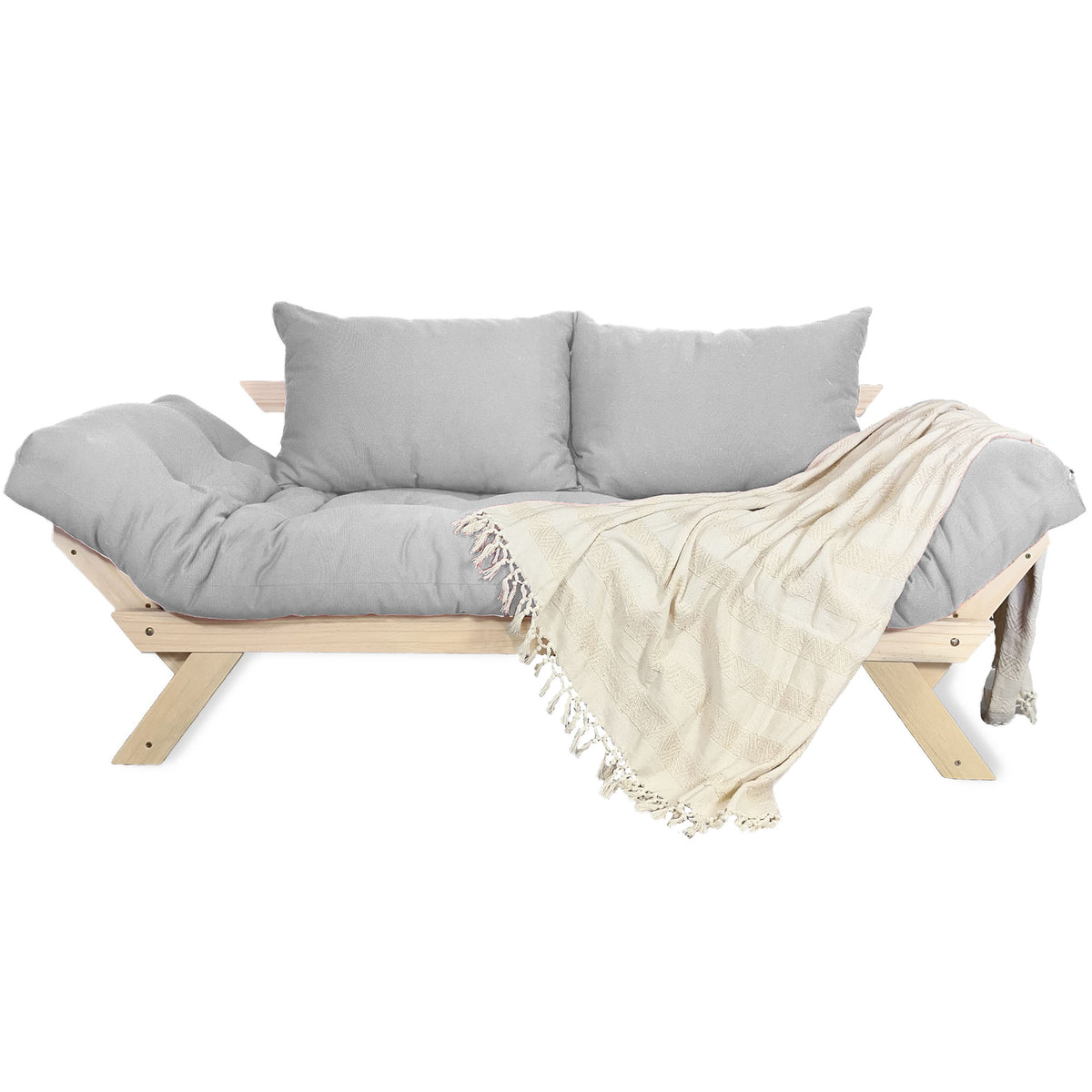 Sofá Cama Reclinável Futon Japão - Madeira Sem Pintura Tecido Acquablock Cor Cinza Linho