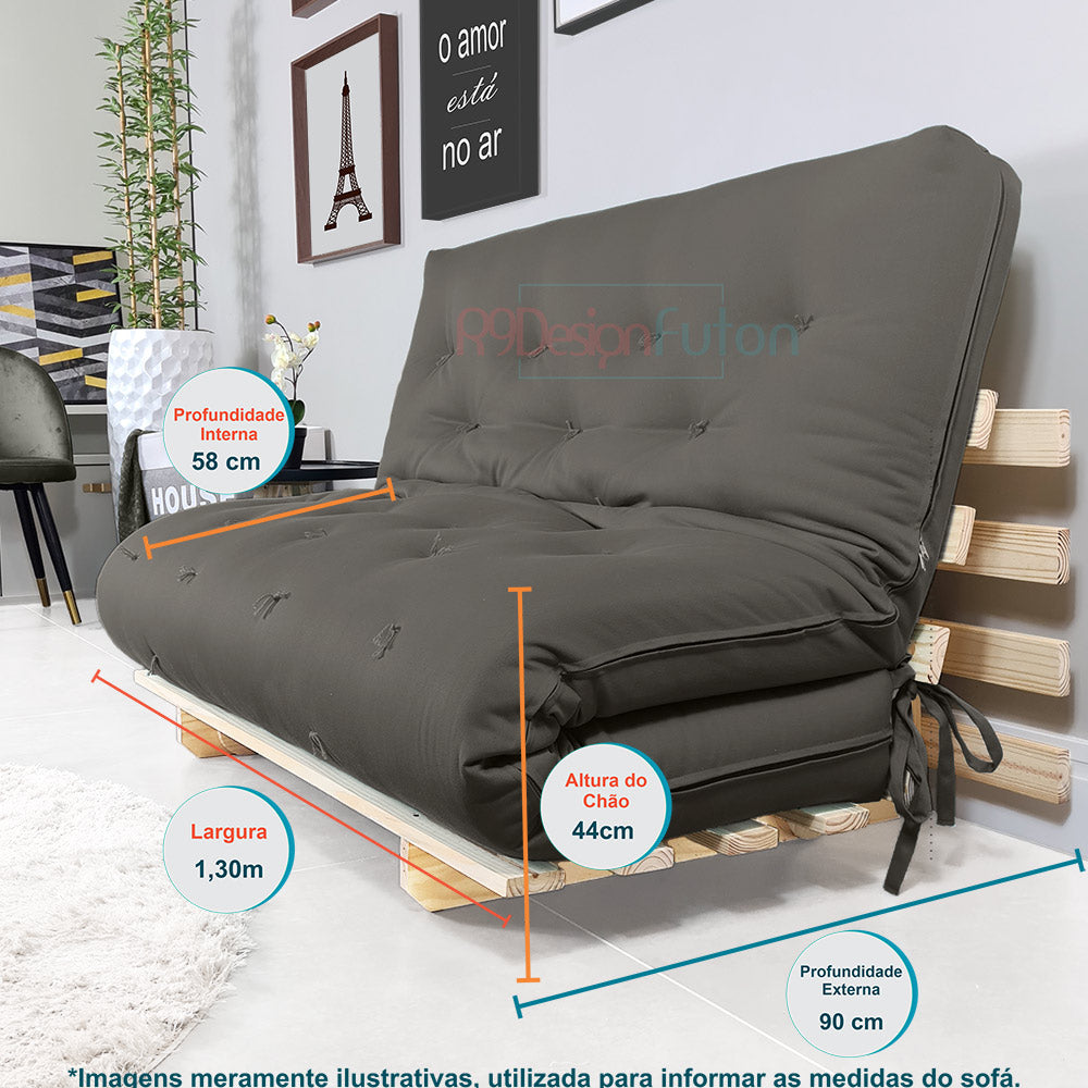 Sofa Cama Casal Futon Oriental Madeira Maciça Acquablock Chumbo