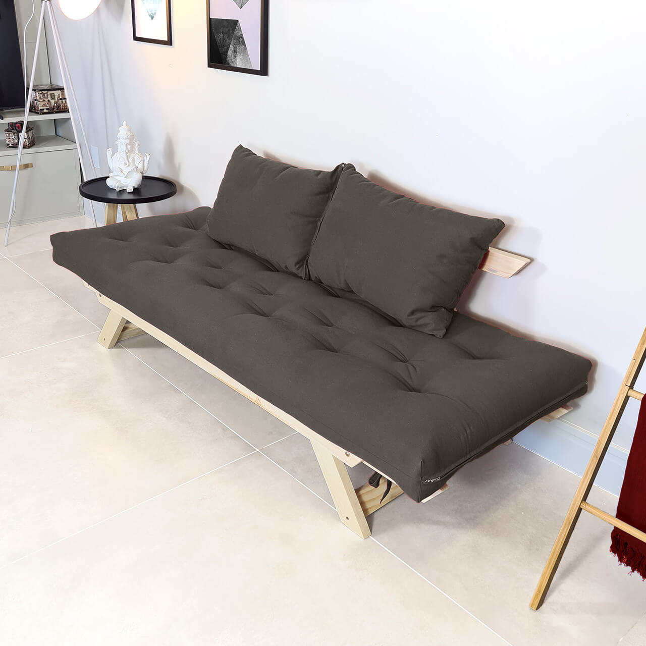 Sofá Japão Futon Acquablock Madeira Sem Pintura - Chumbo