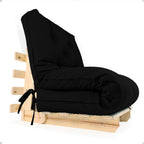 Sofá Cama Solteiro Futon Dobrável - Madeira Natural Sarja Preta