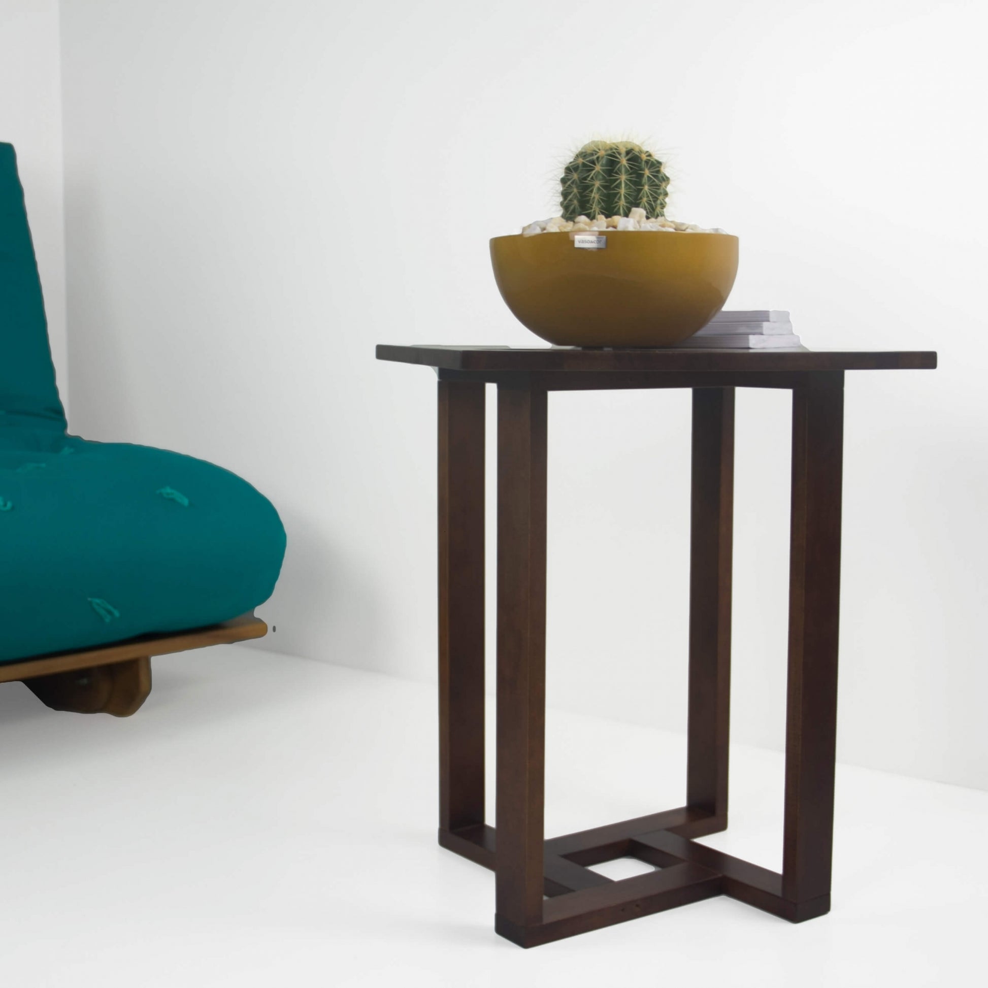 Mesa Lateral Design Quadrada Madeira Nobre Imbuia