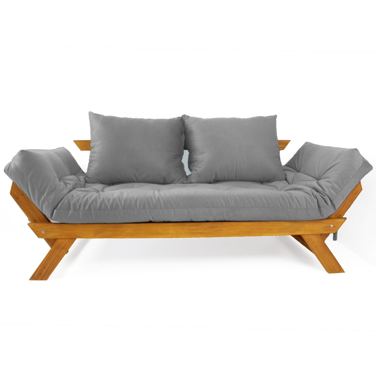 Sofá Cama Reclinável Futon Japão - Madeira Mel Tecido Acquablock Cor Cinza Linho