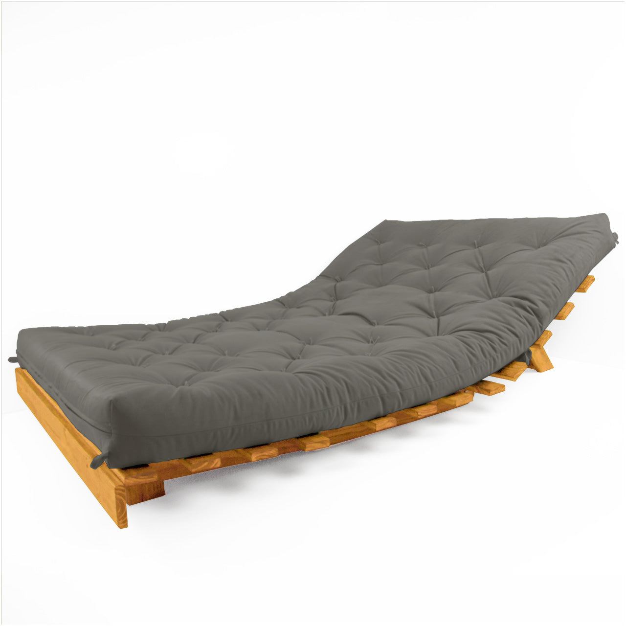 Sofá Cama Casal Futon Tokio Madeira Cor Mel Sarja Cinza