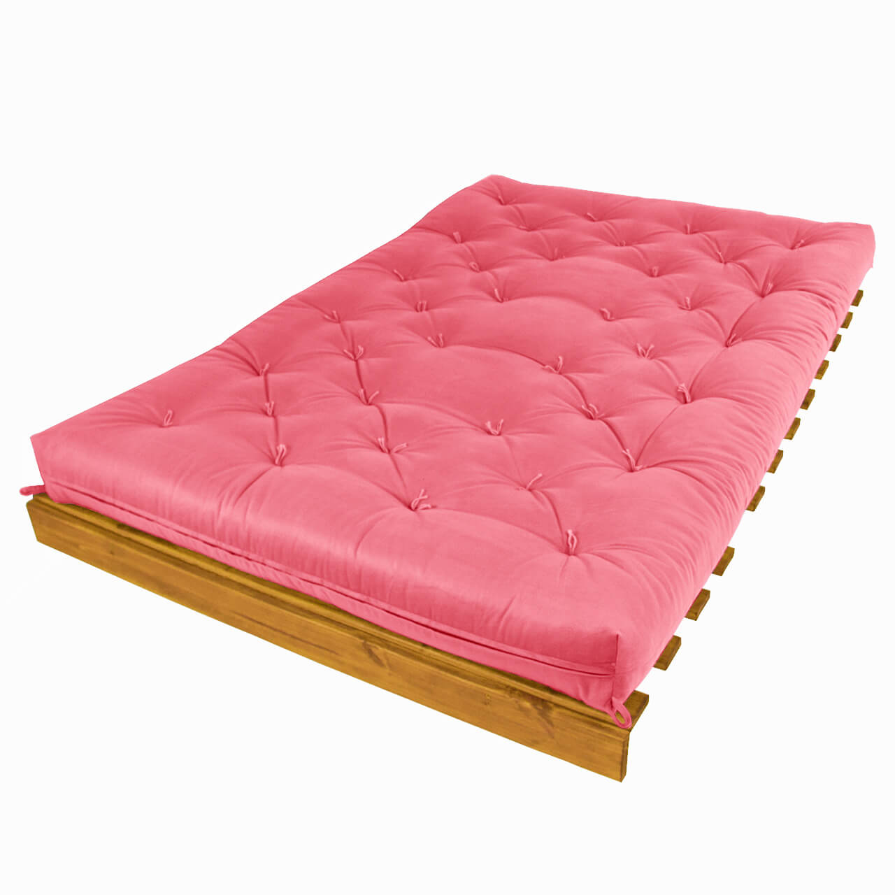 Sofá Cama Casal Futon Tokio D33 Madeira Maciça Cor Mel - Goiaba