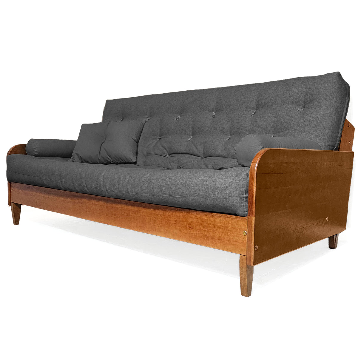 Sofá Cama Casal Futon Paris II Acquablock em Madeira Maciça Natural - Cor Chumbo