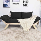 Sofá Cama Reclinável Futon Japão - Madeira Sem Pintura Tecido Sarja Cor Preto