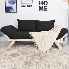 Sofá Japão Futon Sarja Madeira Sem Pintura - Preto