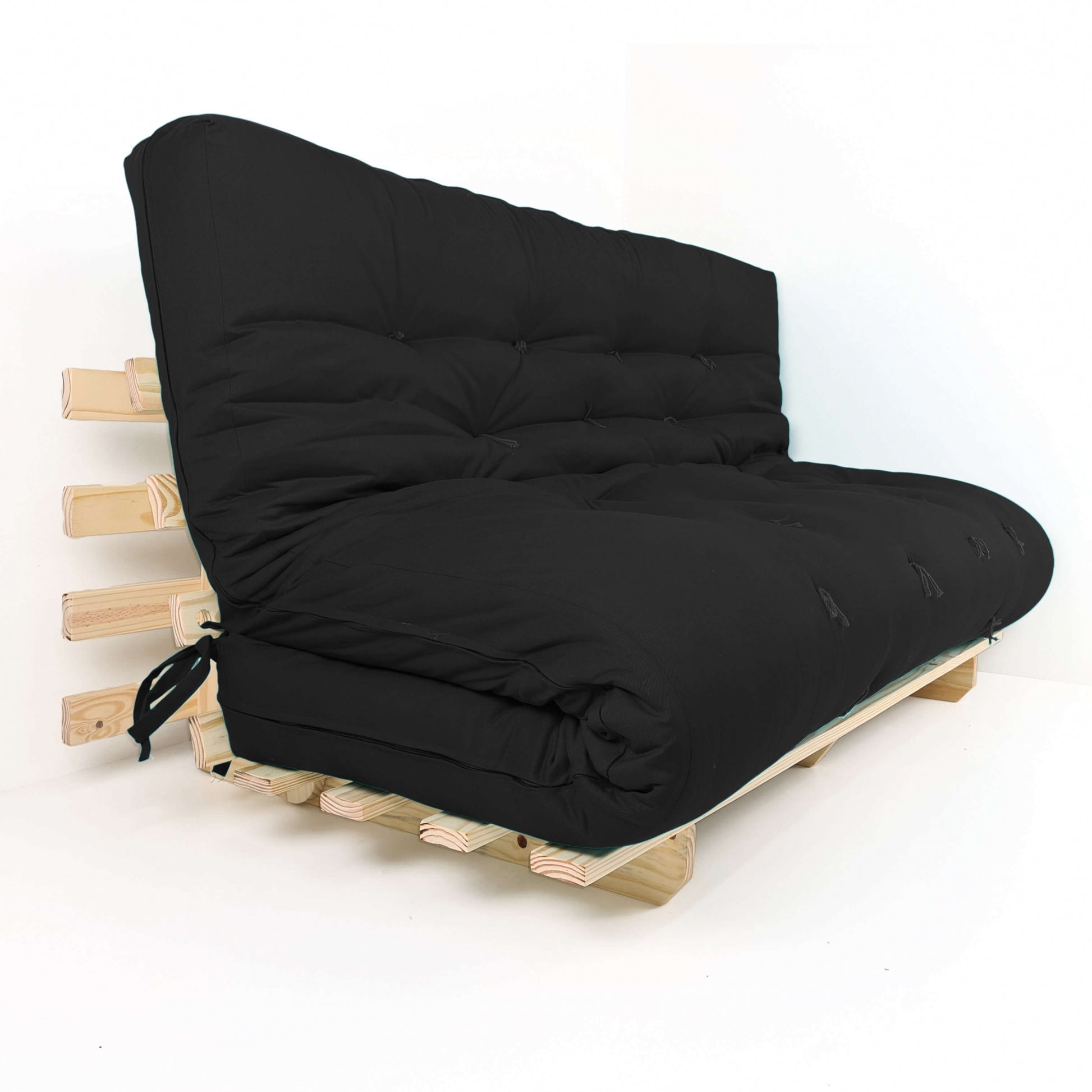 Sofa Cama Futon Oriental King Madeira Maciça Sarja Preto