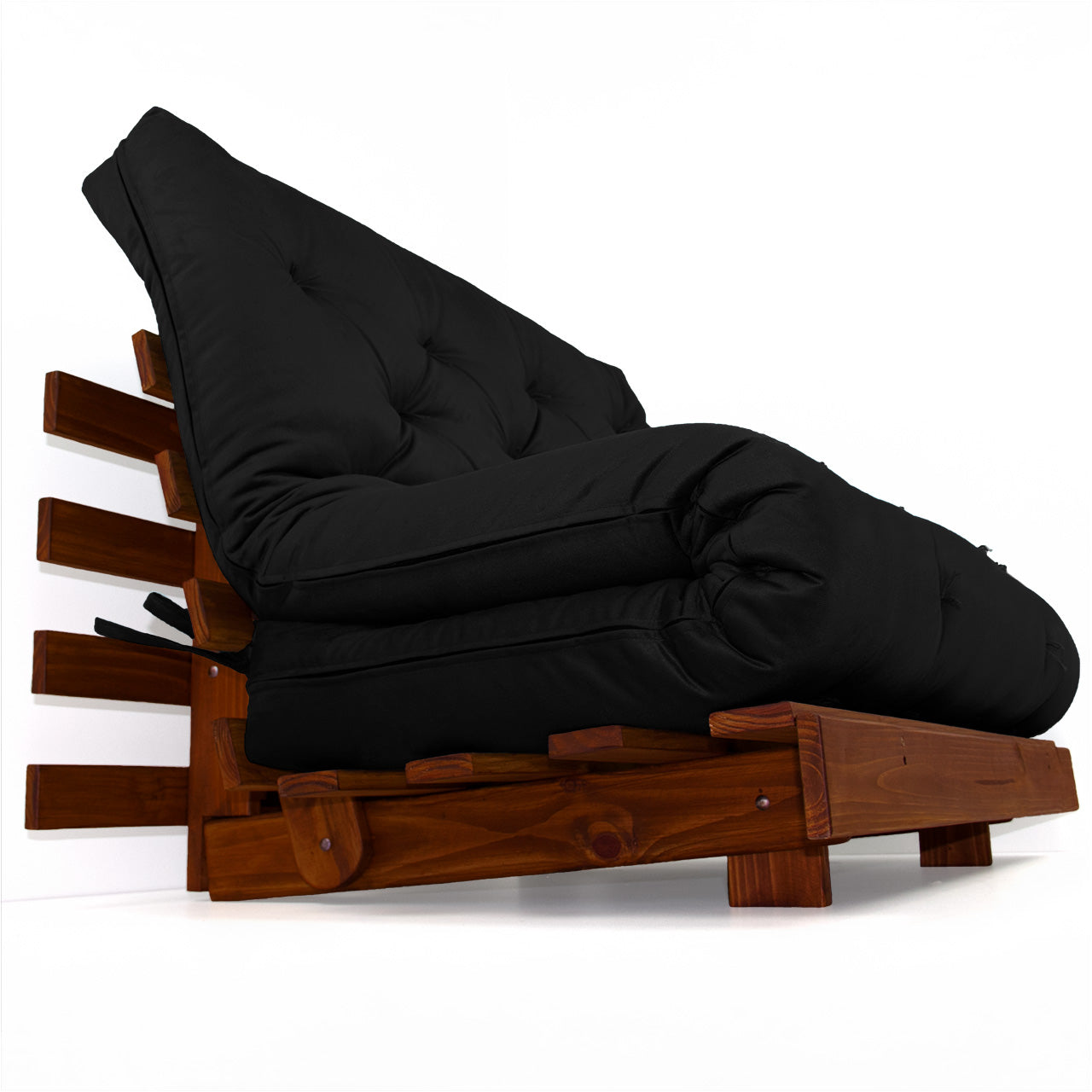 Sofá Cama Casal Futon Tokio D33 Madeira Maciça Cor Imbuia - Preto