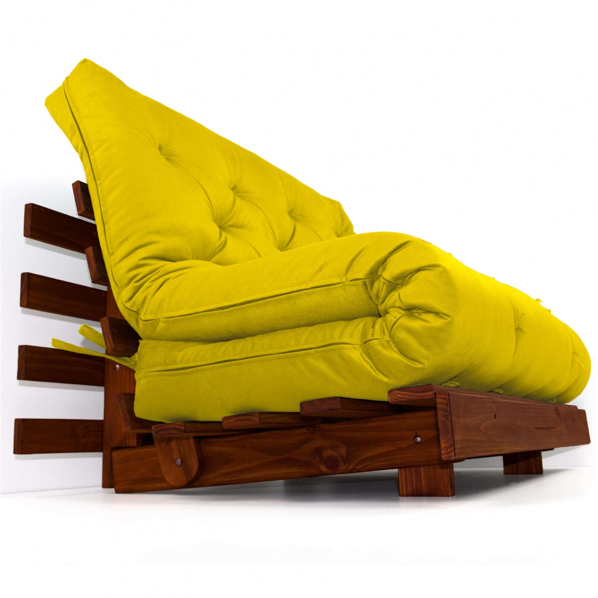 Sofá Cama Casal Futon Tokio Madeira Cor Imbuia Acquablock Amarelo