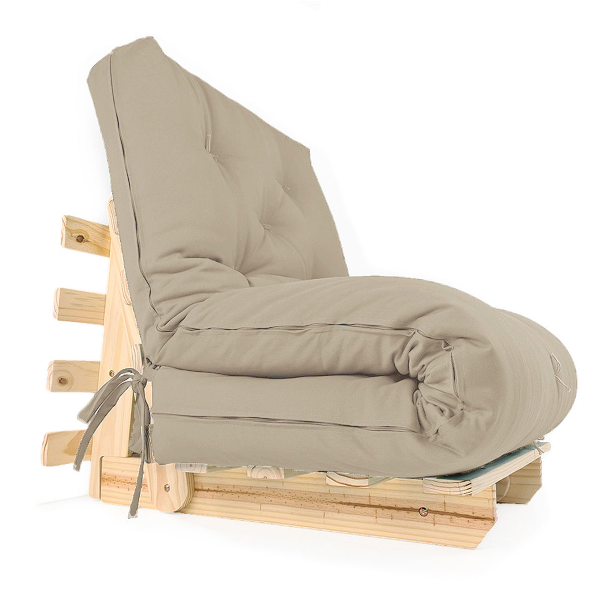 Sofa Cama Solteiro Futon Dobrável - Madeira Natural Acquablock Fendi