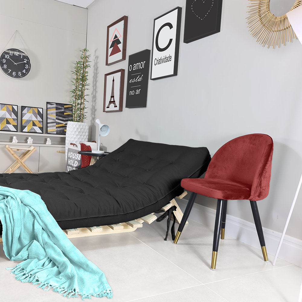 Sofa Cama Futon Casal Tokio Madeira Maciça Sarja Preto
