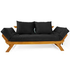 Sofá Cama Reclinável Futon Japão - Madeira Mel Tecido Acquablock CorPreto
