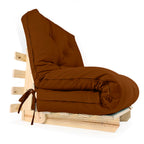 Sofa Cama Solteiro Futon Dobrável - Madeira Natural Sarja Caramelo