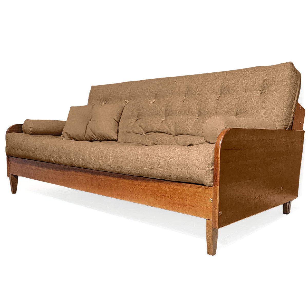 Sofá Cama Casal Futon Paris II Acquablock em Madeira Maciça Mel - Cor Fendi
