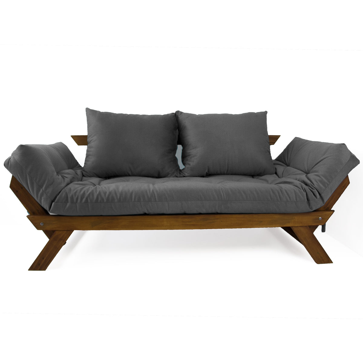 Sofá Cama Reclinável Futon D33 Japão - Madeira Imbuia Tecido Acquablock Cor Chumbo