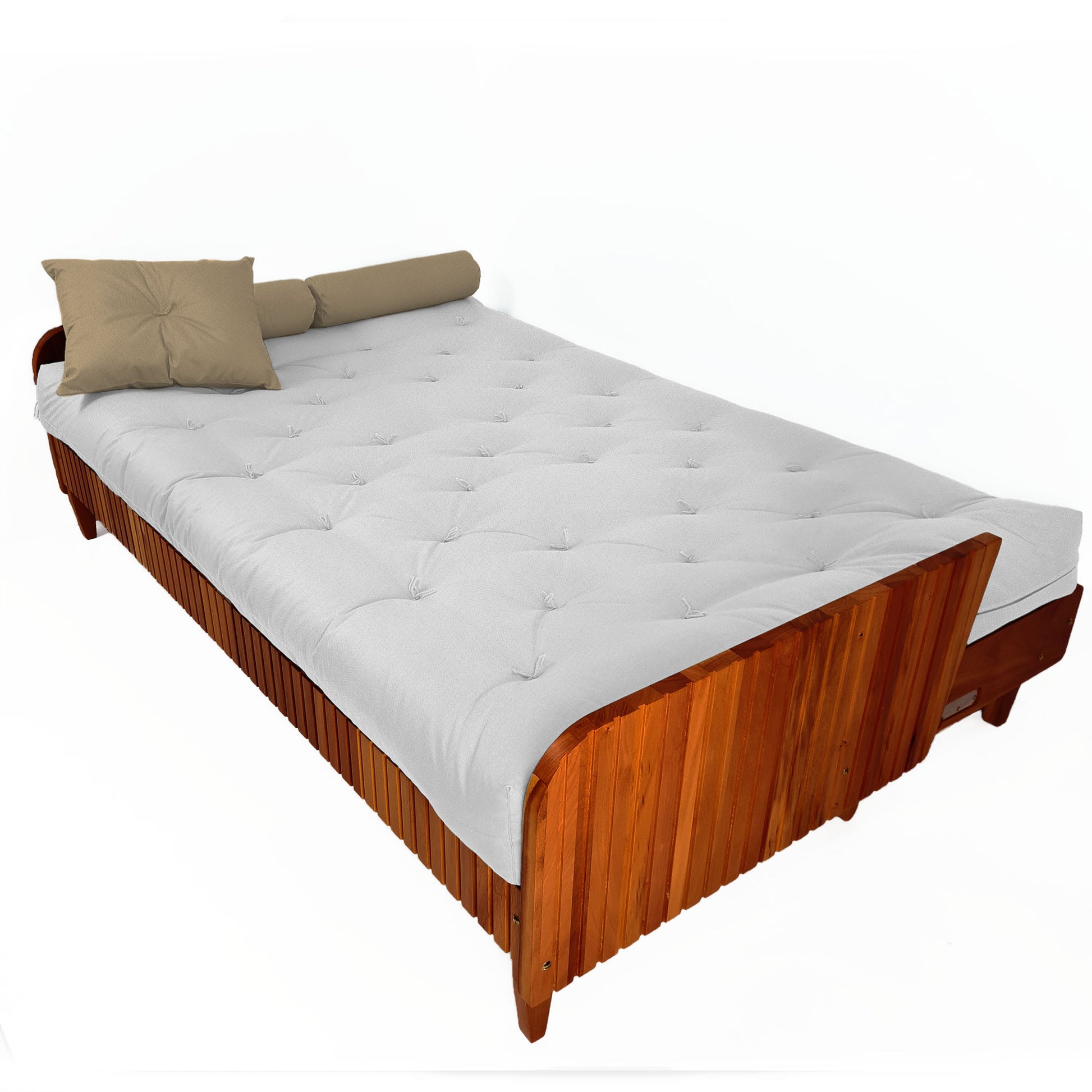 Sofá Cama Paris II Ripado Acquablock Madeira Maciça  Imbuia D33 - Branco Off