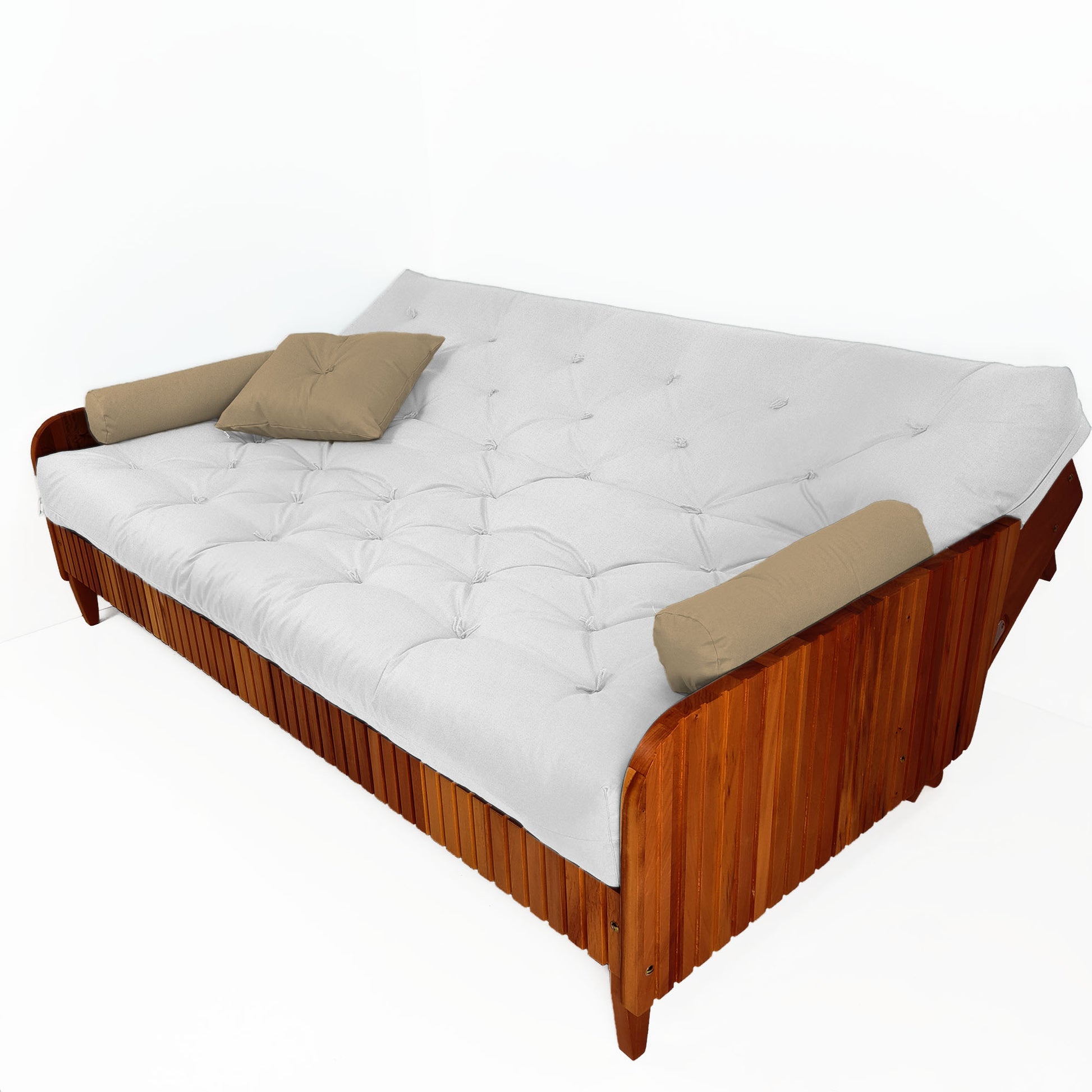 Sofá Cama Paris II Ripado Acquablock Madeira Maciça  Imbuia D33 - Branco Off