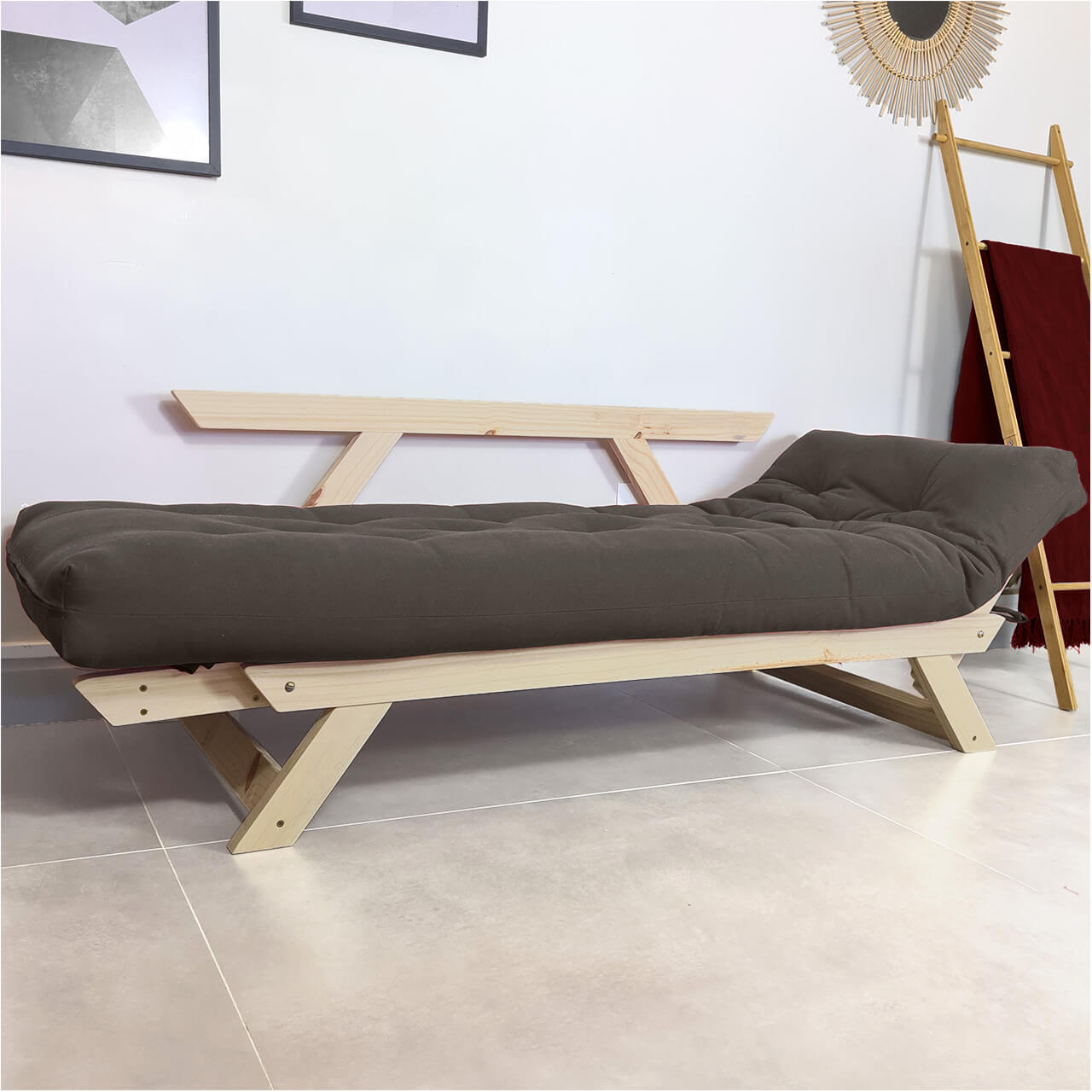 Sofá Japão Futon Acquablock Madeira Sem Pintura - Chumbo