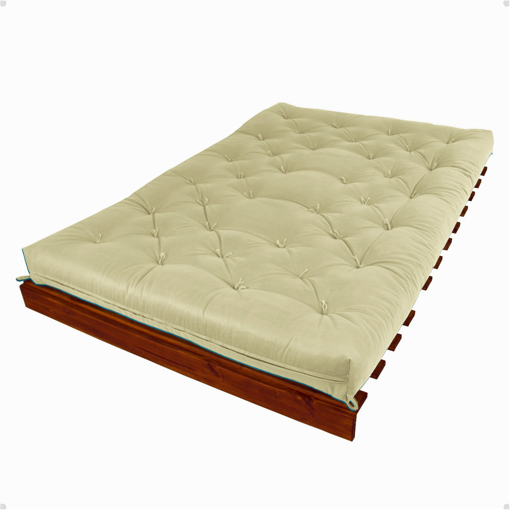 Sofá Cama Casal Futon Tokio D33 Madeira Maciça Cor Imbuia - Bege Claro
