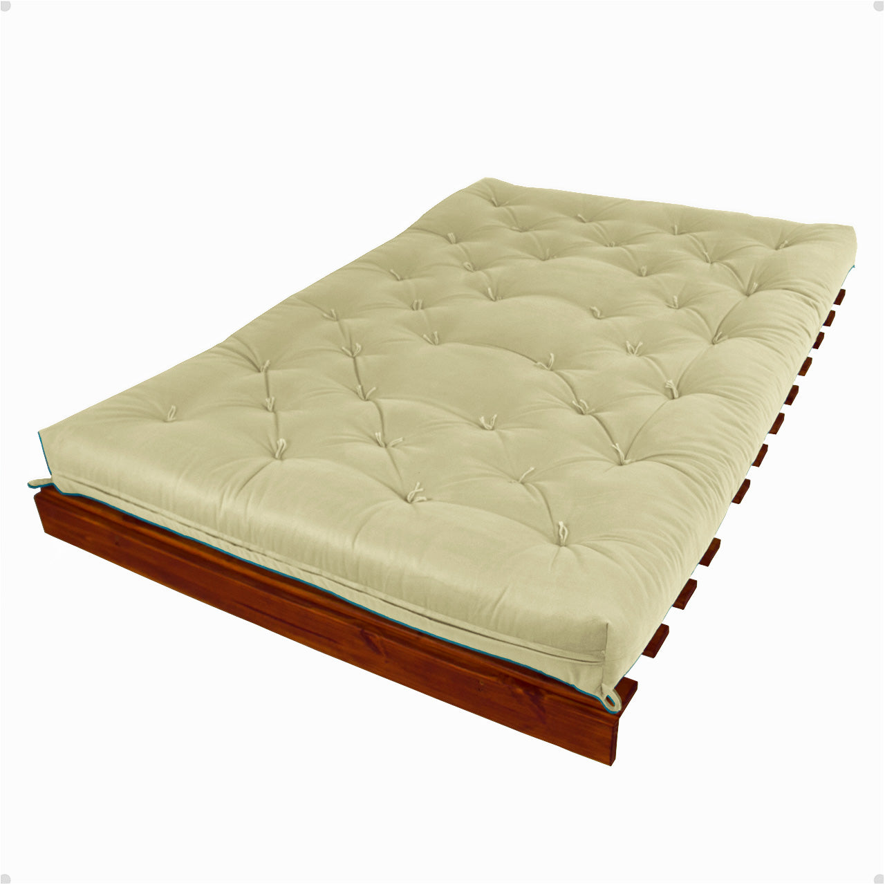 Sofá Cama Casal Futon Tokio D33 Madeira Maciça Cor Imbuia - Bege Claro