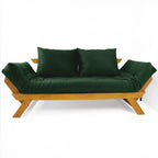 Sofá Cama Reclinável Futon Japão - Madeira Mel Tecido Sarja Cor Verde Militar