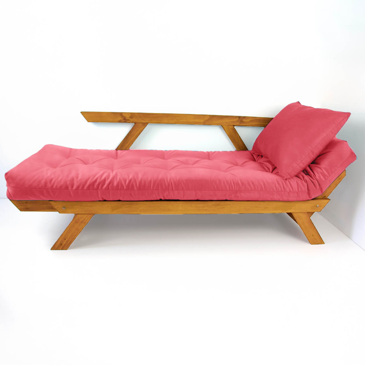 Sofá Japão Futon Sarja Madeira Cor Mel - Goiaba