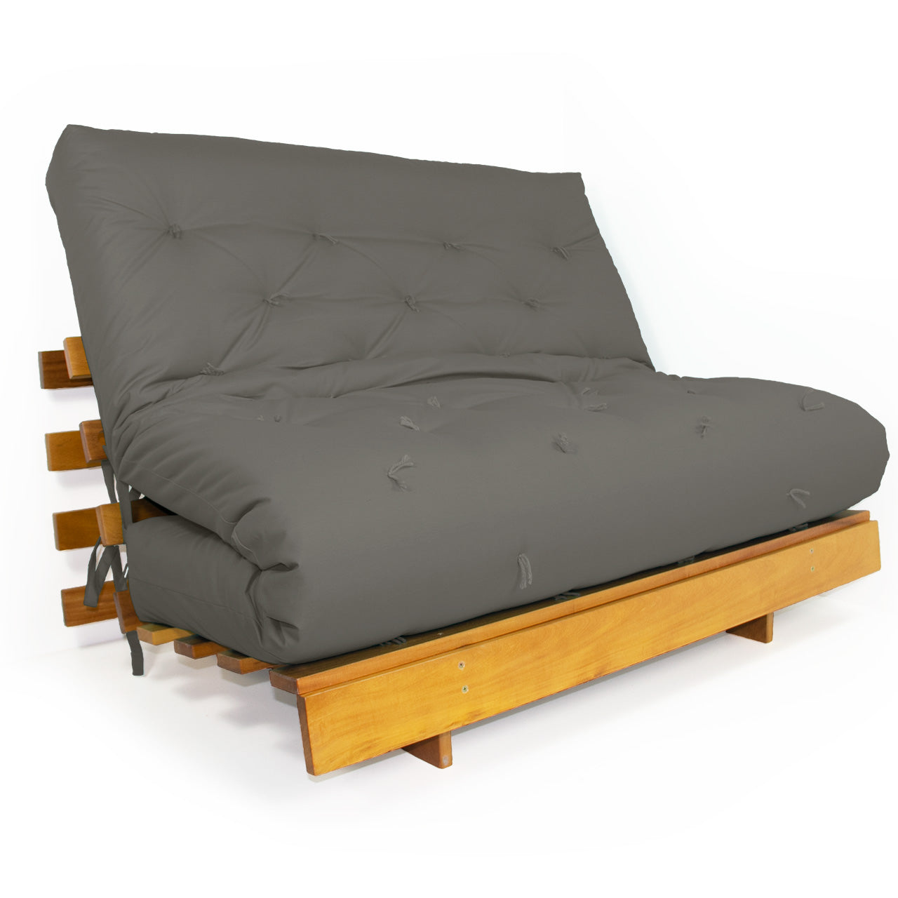 Sofá Cama Casal Futon Tokio Madeira Nobre Sarja Cinza Madeira