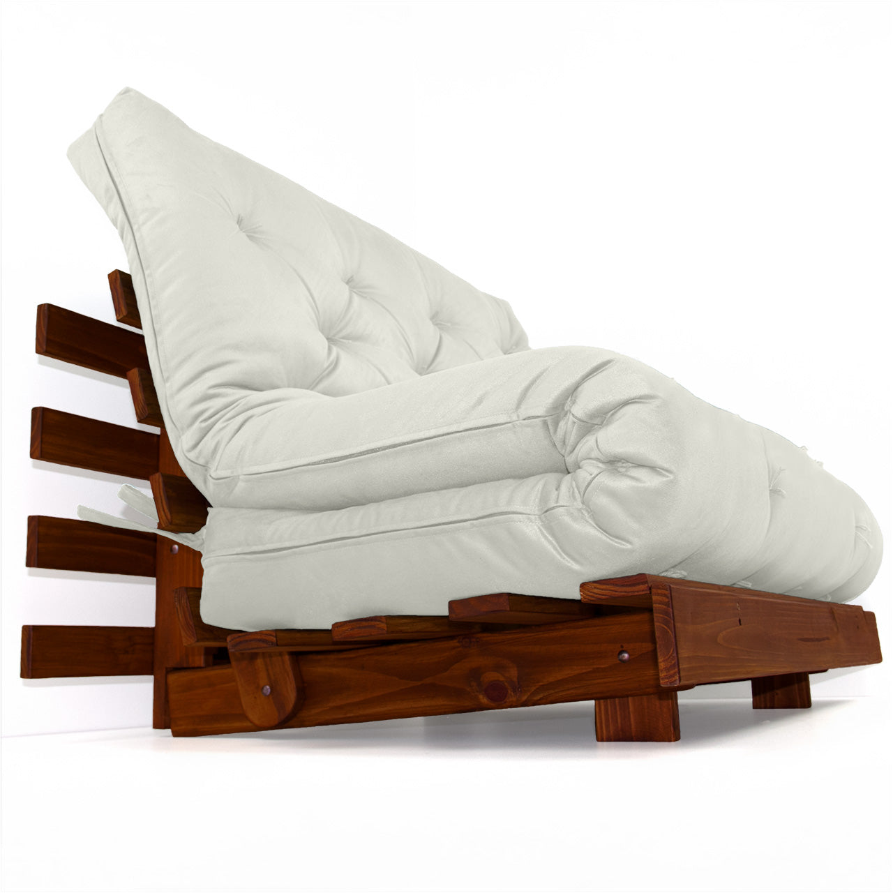 Sofá Cama Casal Futon Tokio D33 Madeira Cor Imbuia Acquablock - Branco Off