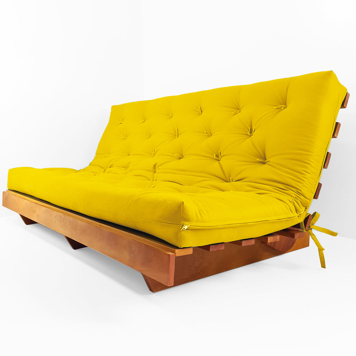 Sofá Cama Futon L Sarja Amarelo em Madeira Nobre Maciça