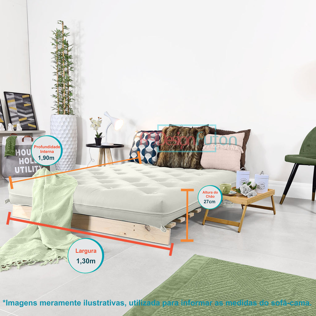 Sofá Cama Casal Futon Tokio Madeira Maciça Acquablock Branco Off
