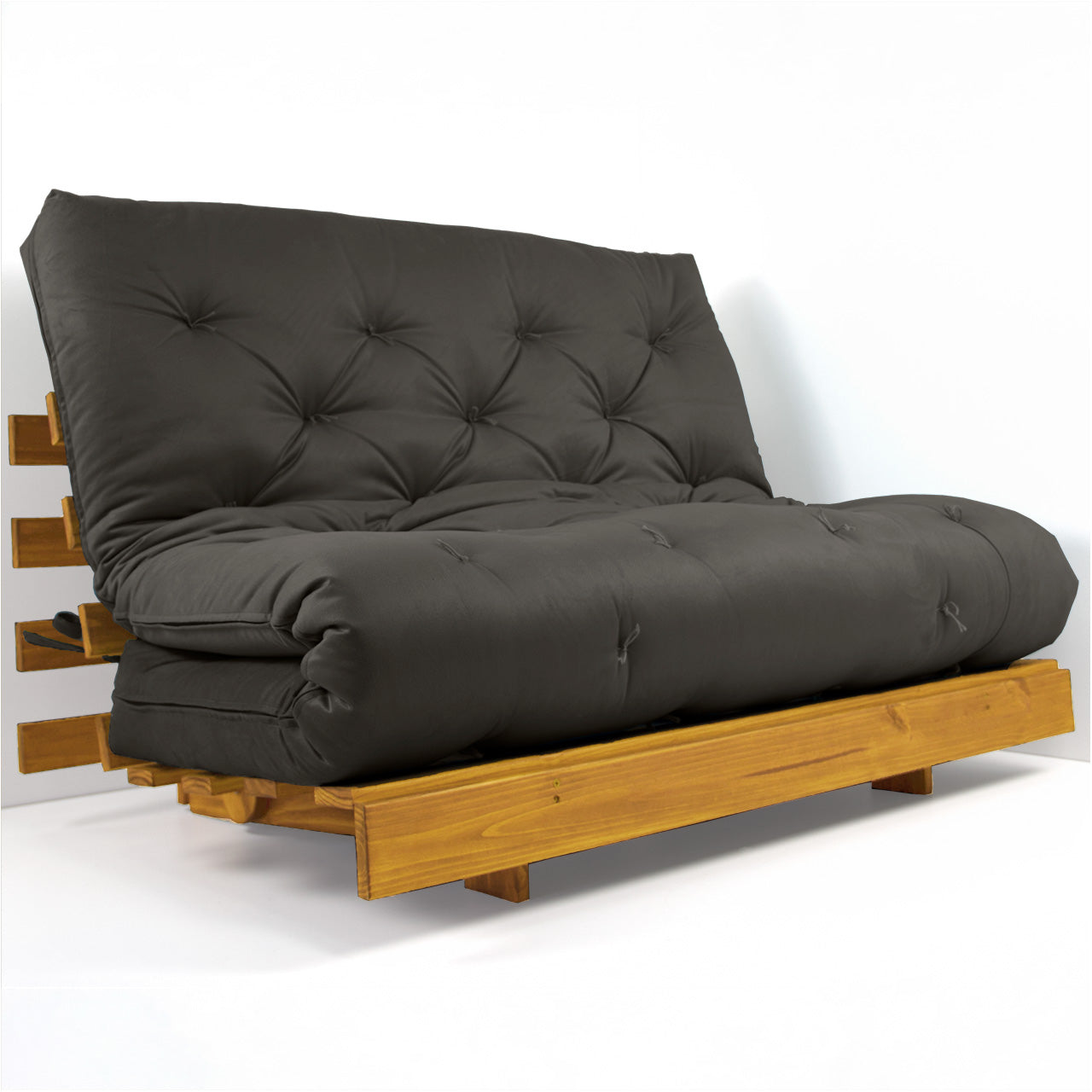 Sofá Cama Casal Futon Tokio Madeira Cor Mel Acquablock Chumbo