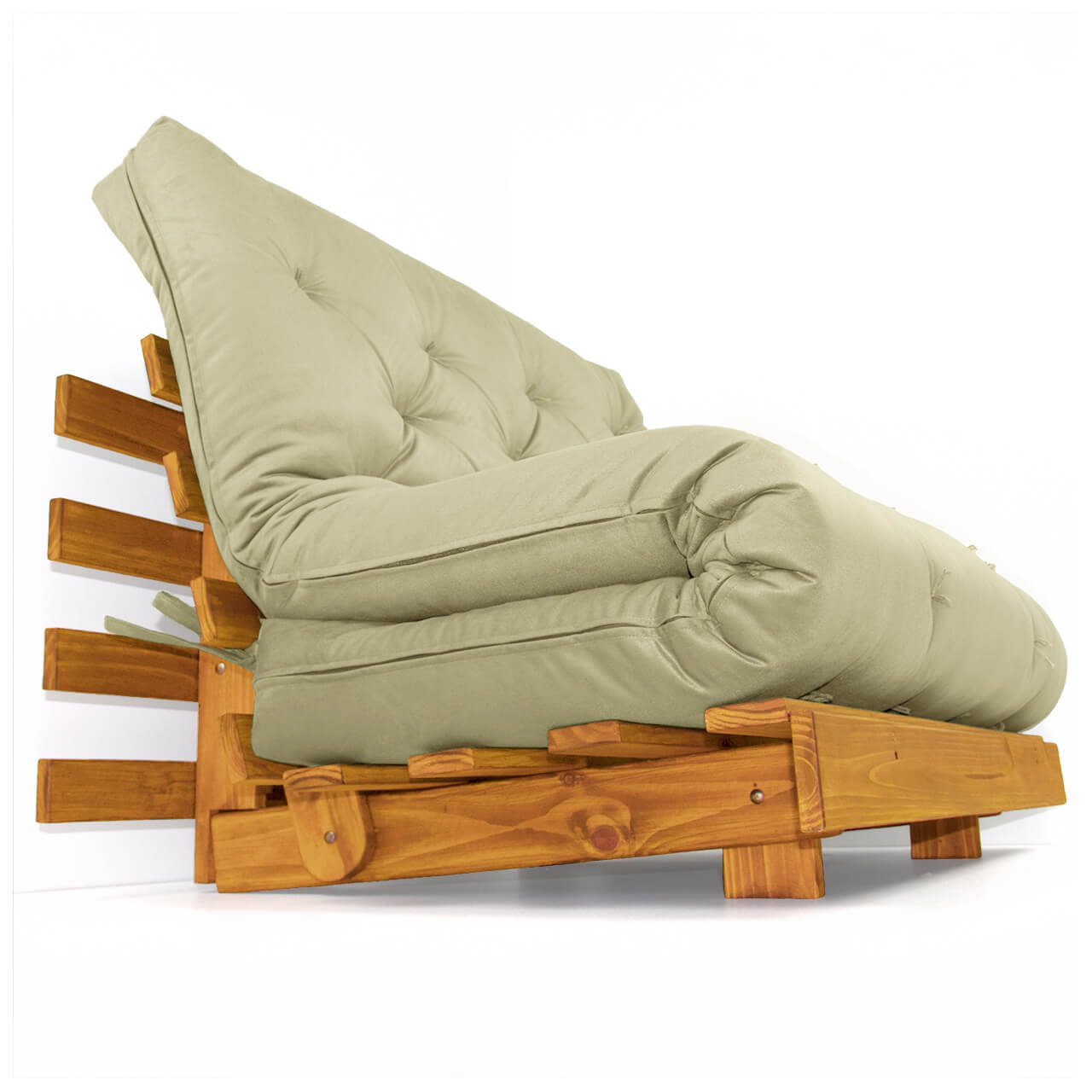 Sofá Cama Casal Futon Tokio D33 Madeira Maciça Cor Mel - Bege Claro