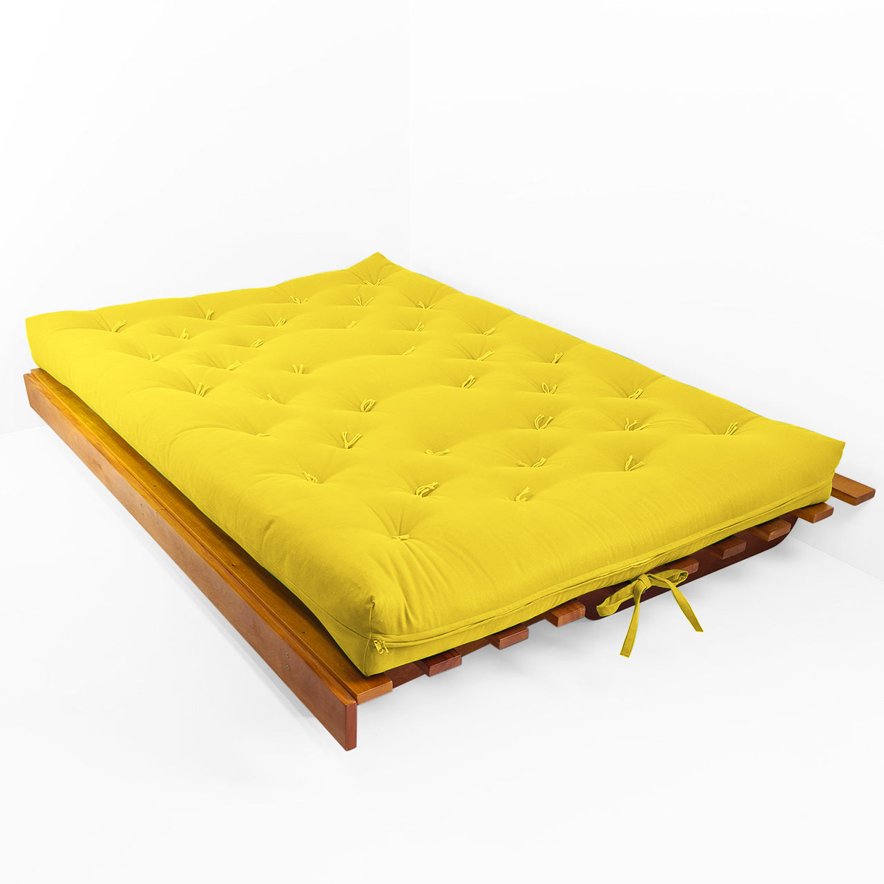 Sofá Cama Futon L Acquablock Amarelo em Madeira Nobre  Maciça