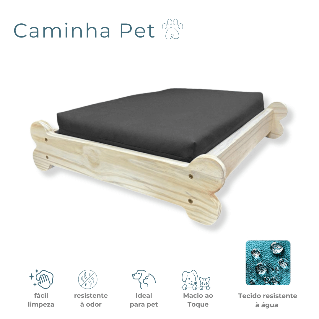 Cama Caminha Pet Impermeável Madeira Maciça - Chumbo