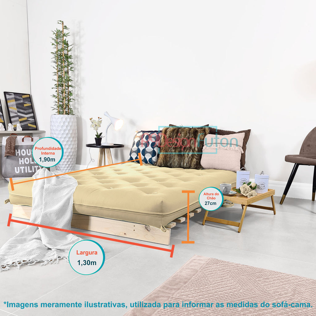 Sofa Cama Futon Casal Tokio Madeira Maciça Acquablock Bege