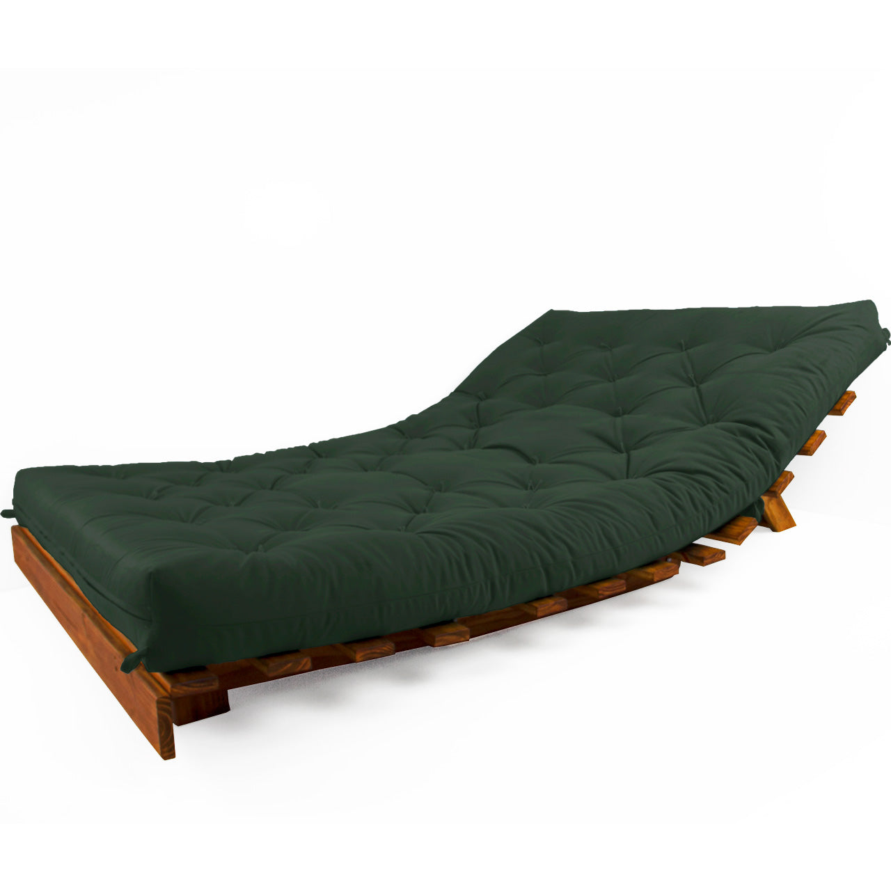 Sofá Cama Casal Futon Tokio D33 Madeira Maciça Cor Imbuia - Verde Militar