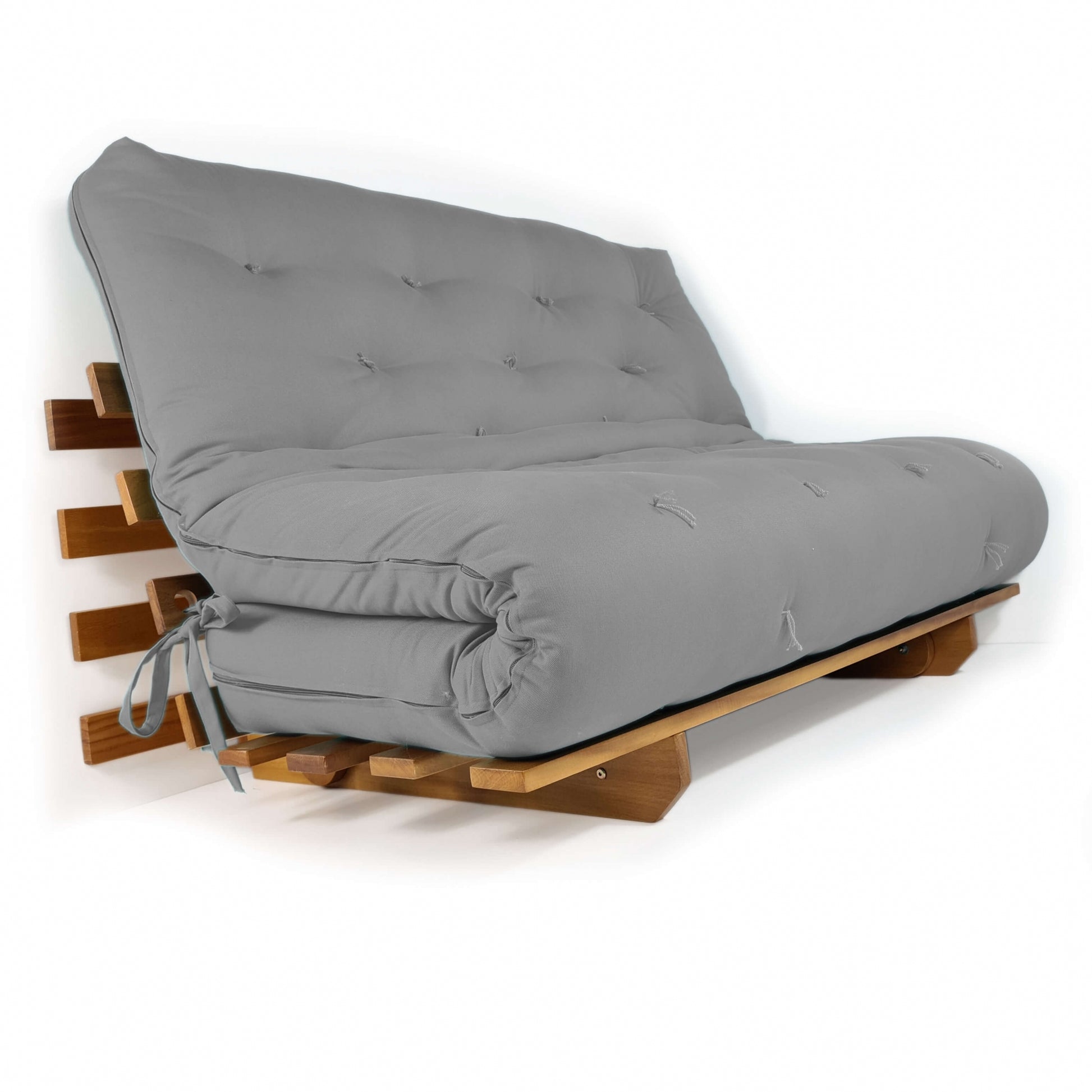 Sofá Cama Casal Futon Oriental Madeira Nobre Natural Cinza