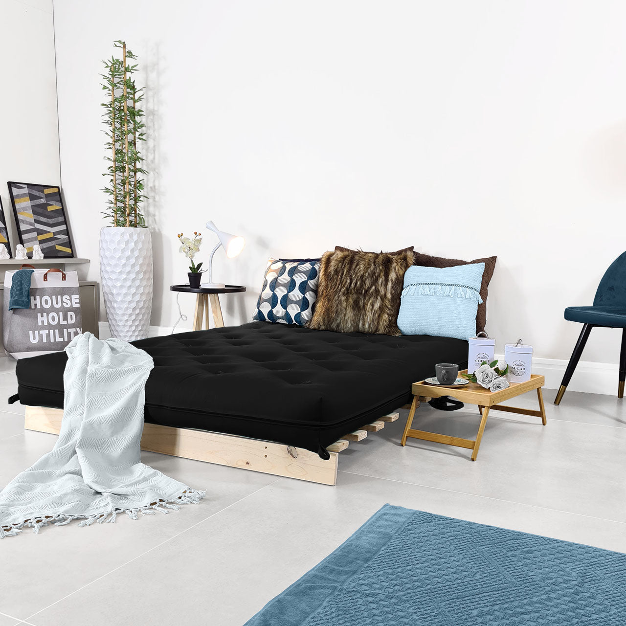 Sofa Cama Futon Casal Tokio Madeira Maciça Acquablock Preto