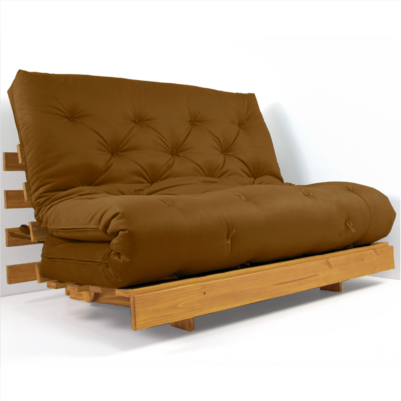 Sofá Cama Casal Futon Tokio D33 Madeira Maciça Cor Mel - Caramelo