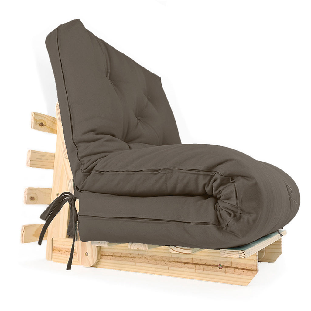 Sofa Cama Solteiro Futon Dobrável Sarja Cinza