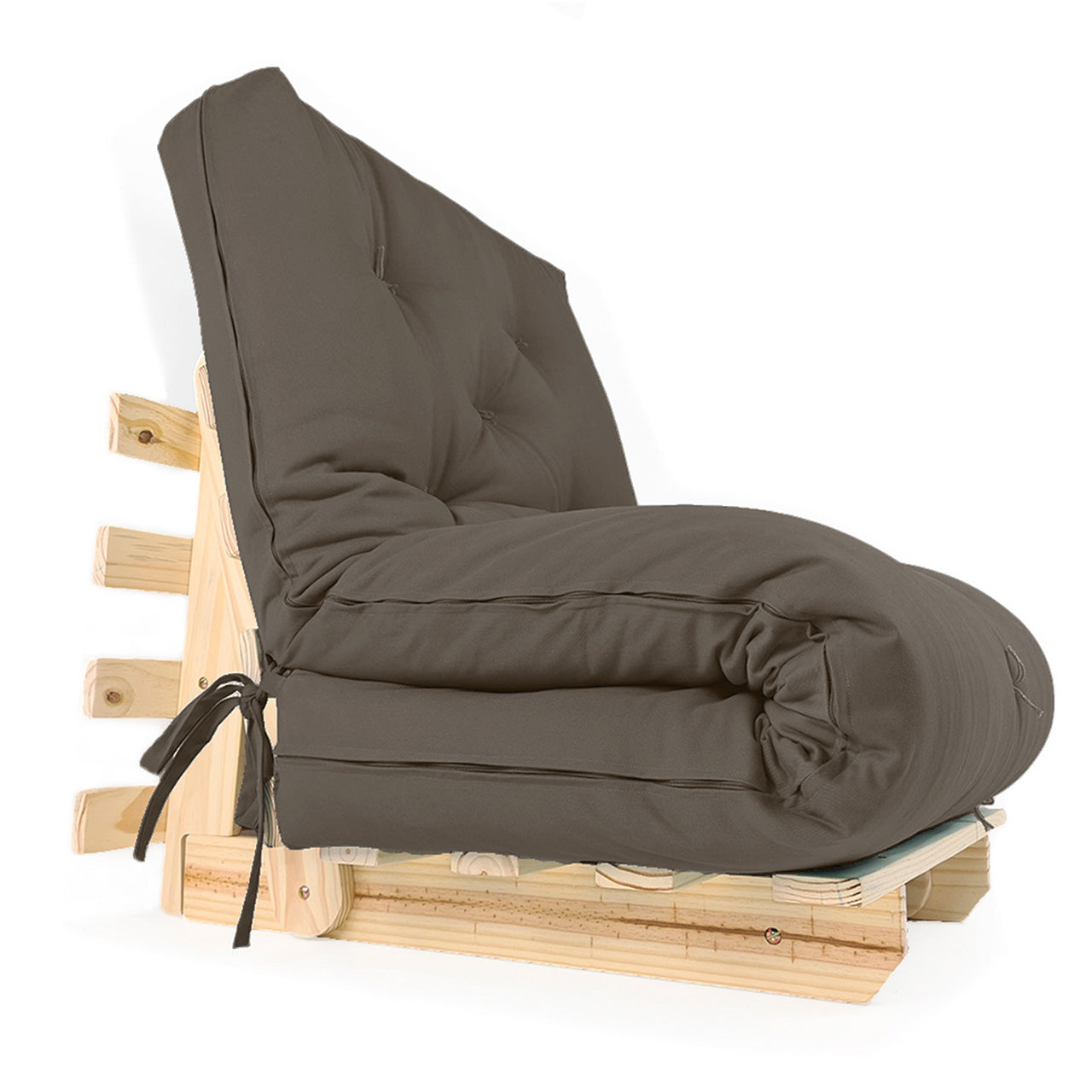 Sofa Cama Solteiro Futon Dobrável Sarja Cinza