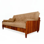 Sofá Cama Casal Futon Paris II Ripado Acquablock Madeira Maciça  Imbuia D33 - Cor Fendi